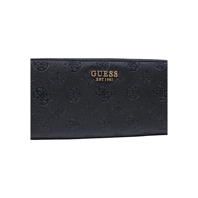Black Guess women Diana large zip wallet 21cm in polyurethane with embossed logo pattern and gold-tone branding