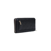 Guess women Diana large zip black polyurethane wallet with embossed monogram pattern and silver-toned zipper hardware