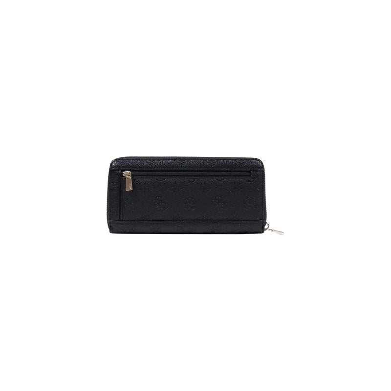 Guess women Diana large zip black polyurethane wallet with textured embossed pattern and metallic zipper pulls