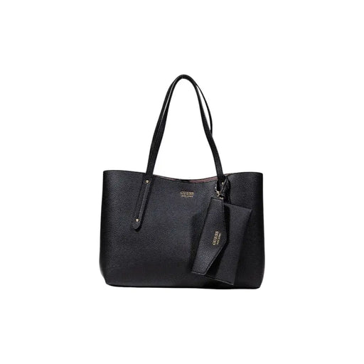 Black pebbled leather Guess tote bag with matching keychain for women fall winter collection