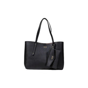 Black pebbled leather tote bag with shoulder straps and detachable pouch for Guess Women Fall Winter collection