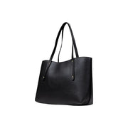 Guess women fall winter black tote bag with textured polyurethane material and sturdy minimalist handles