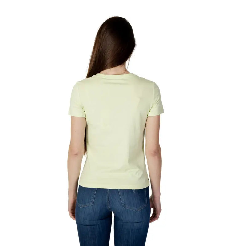 Guess women green cotton t-shirt with pale green short sleeves and a simple crew neck design