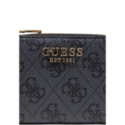 Black guess women laurel zip card case wallet in grey polyurethane with gold-tone logo and zipper detail