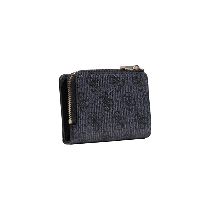 Dark gray guess women laurel zip card case wallet in polyurethane with repeating logo pattern and gold-tone zipper