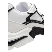 Guess women leather sneakers black geometric with white and black chunky textured rubber sole and stitched detailing