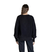 Women’s black ribbed long-sleeve V-neck buttoned cardigan displayed in Guess product image