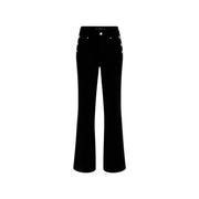 Guess women new Faye pant black velvet flare pants with silver button accents along the sides in cotton material
