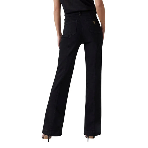 Guess women new faye pant black cotton trousers with wide-leg design and subtle stitching details