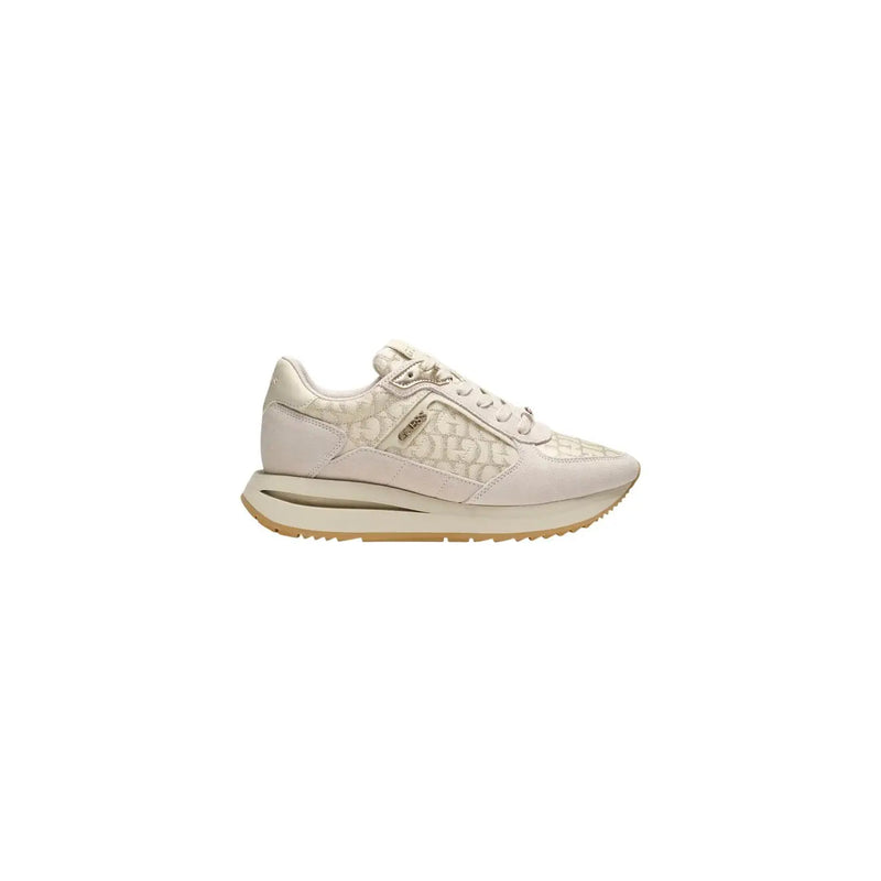 Cream-colored Guess women platform sneakers in beige polyester with a quilted pattern and subtle side branding