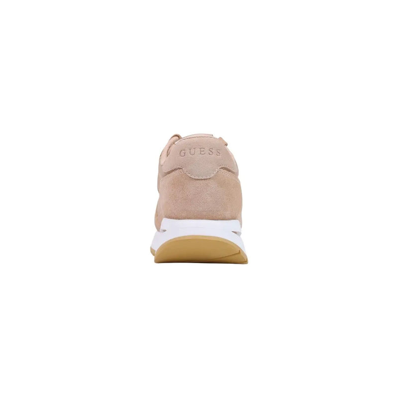 Beige suede Guess women platform sneaker with white midsole and tan outsole made of polyester materials