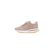 Beige suede guess women platform sneaker with white midsole and tan outsole in polyester material