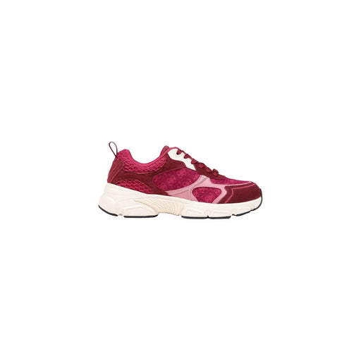 Guess Damen-Plateau-Sneaker in Bordeaux mit leuchtend magentafarbener und rosafarbener, klobiger Sohle und strukturiertem Polyester-Mesh-Obermaterial