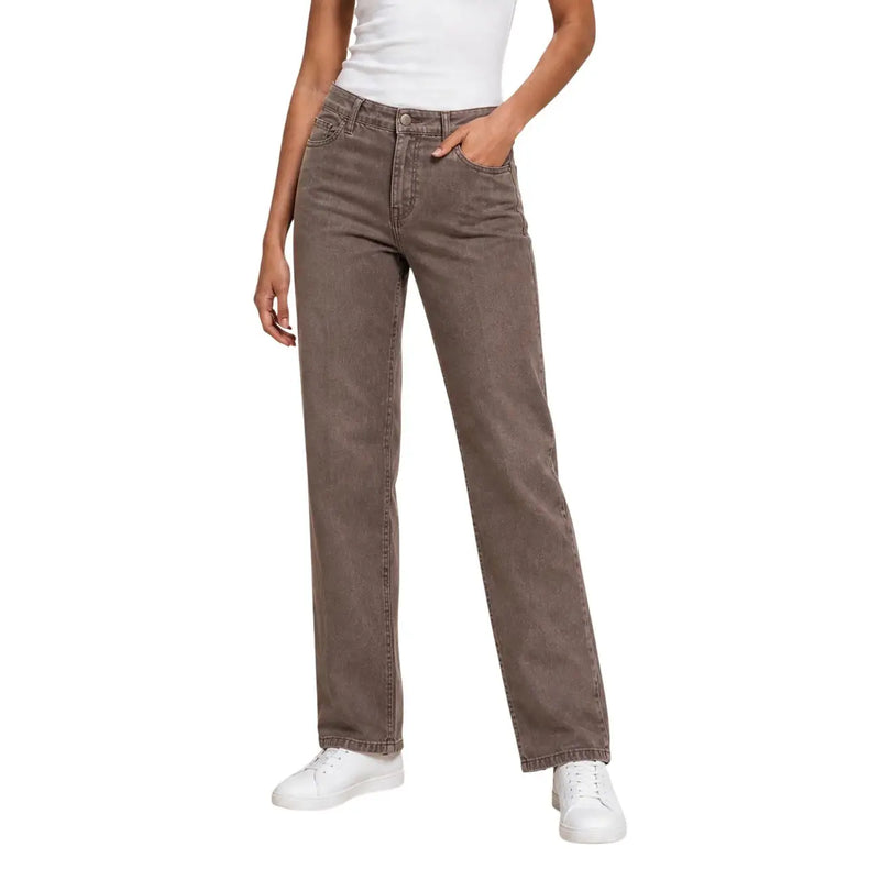 Guess women sexy palazzo brown lyocell trousers with straight-leg fit, classic five-pocket design, and subtle fading