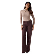 A pair of Guess women sexy palazzo high-waisted brown lyocell trousers with smooth fabric finish
