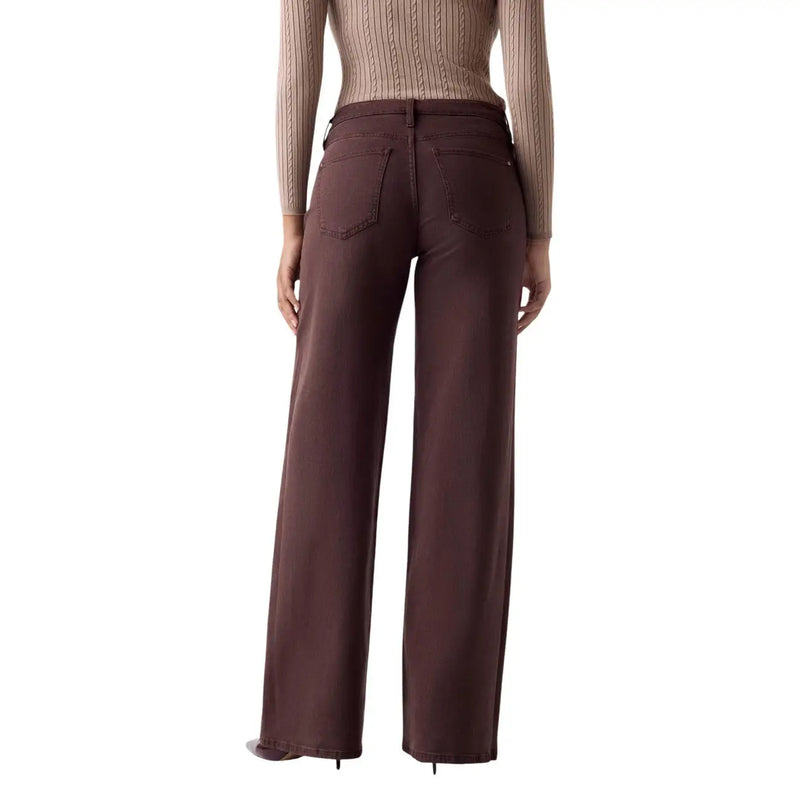 Brown wide-leg denim jeans with a straight hem and classic back pockets shown from the back side
