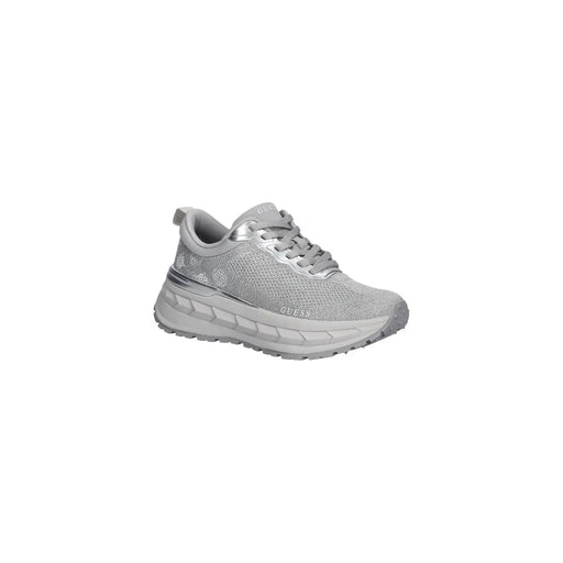 Guess women silver sneaker with polyester mesh upper and chunky textured sole featuring metallic accents