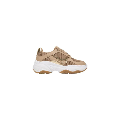 Guess Beige Damen-Sneaker zum Hineinschlüpfen aus Polyestergemisch mit goldfarbenen Mesh-Details und klobiger weißer Sohle