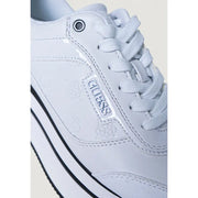 White guess women sneakers with laces featuring glossy patent leather accents and subtle embossed logo detailing