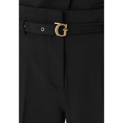 Black guess women structured crepe belted trousers with black belt featuring a gold toned g buckle