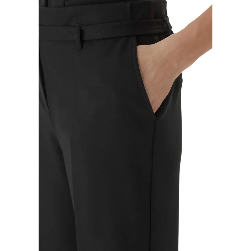 Guess women structured crepe black tailored trousers with a sleek straight-leg cut and matching belt