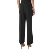 Guess women structured crepe black wide-leg trousers with tailored fit rolled cuffs and belted waist detail