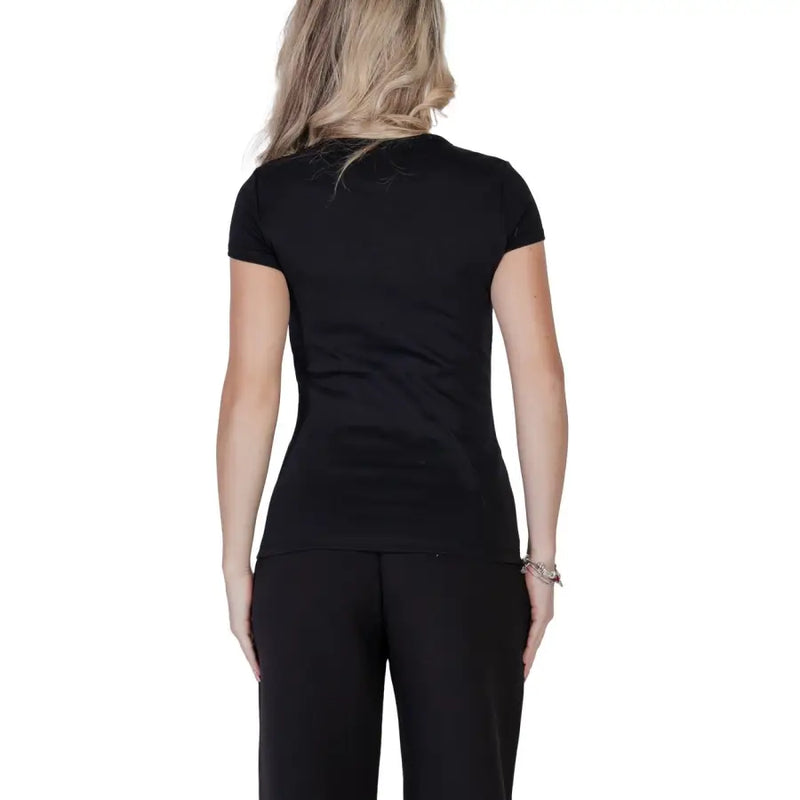 Guess women t-shirt black cotton lycra fitted short-sleeved top with round neck and smooth fabric front view