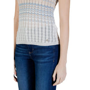 Guess women sleeveless knit tank top in beige with a blue and cream gradient textured viscose fabric