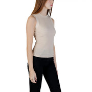 Beige sleeveless knit top by Guess for women with a subtle textured pattern and round neckline model W6GP14
