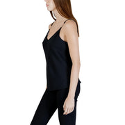 Guess women black satin camisole tank top with delicate gold chain v neck straps made of polyester
