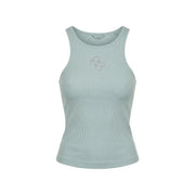Guess women tank top in light mint green ribbed polyester with a sparkling logo on the chest and round neckline