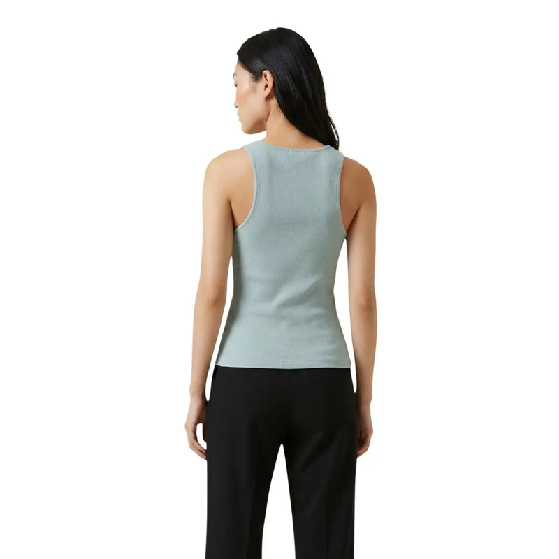 Guess women tank top light blue sleeveless round neck polyester with fitted silhouette and subtle ribbed texture