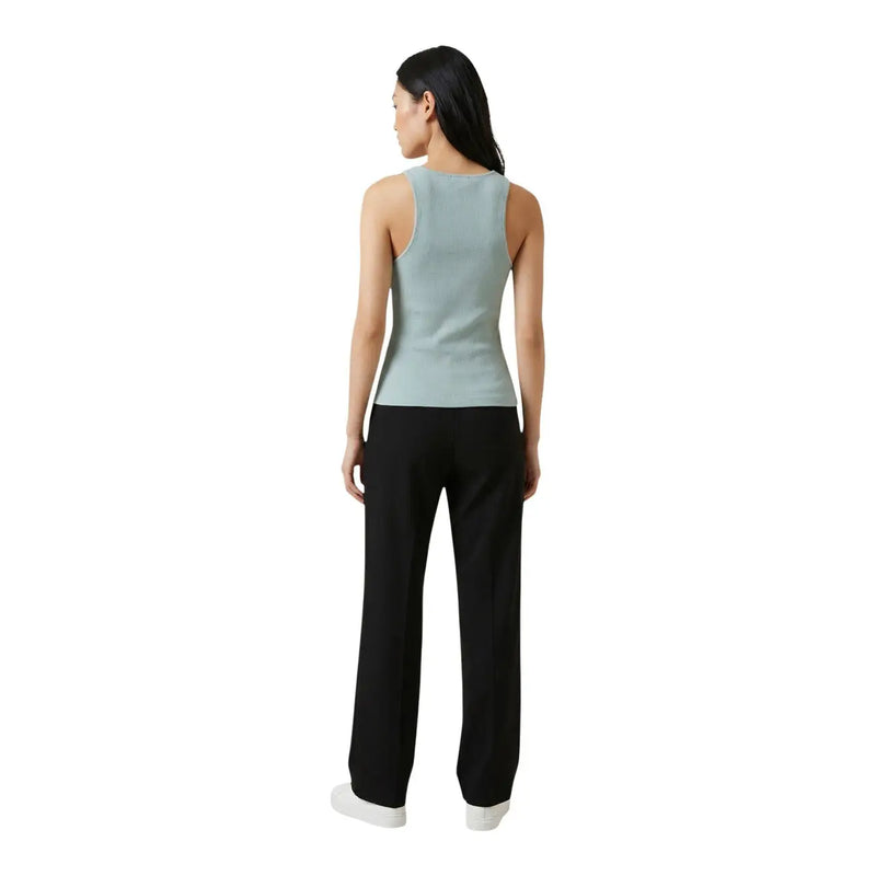 Guess women tank top green sleeveless round neck made of polyester with a sleek fitted silhouette and subtle texture