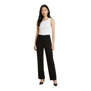 Black wide-leg trousers with sleek tailored fit paired with guess women white cotton sleeveless tank top