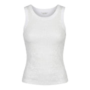 White sequined sleeveless cotton tank top by Guess with a round neck for women