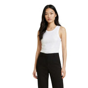 White sequined sleeveless Guess women tank top with round neck made of cotton for casual wear