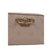 Beige Guess women wallet made of polyurethane with textured surface and gold-tone chain-link clasp measuring 14x9x3 cm