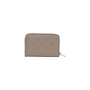 Beige Guess women wallet made of polyurethane with embossed logo pattern and zippered pockets, measuring 14x9x3 cm
