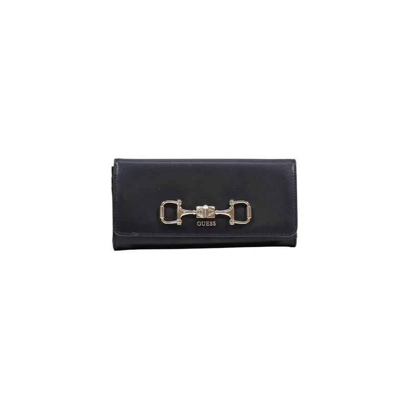 Black Guess women wallet in polyurethane with silver horsebit clasp and button closure measuring 20x10x4 cm