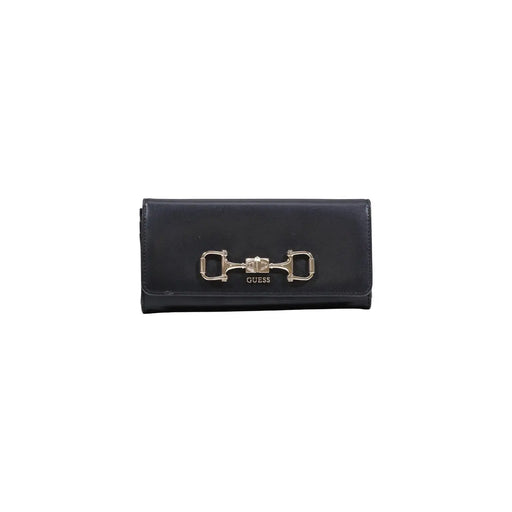 Black Guess women wallet in polyurethane with silver horsebit clasp and button closure measuring 20x10x4 cm