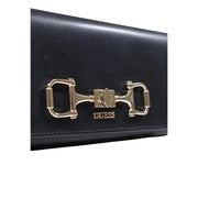 Black Guess women wallet in polyurethane with gold-tone horsebit clasp and embossed logo, sized 20x10x4 cm