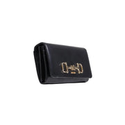 Black leather Guess women wallet with gold-tone horsebit clasp made of polyurethane measuring 20x10x4 cm