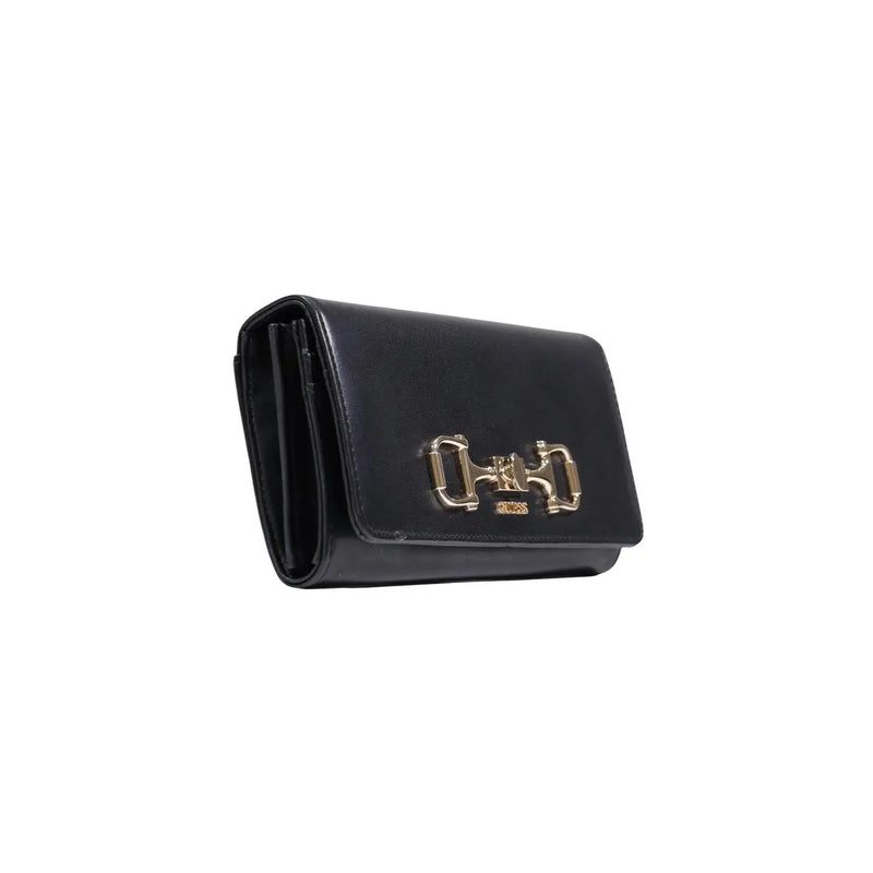 Black leather Guess women wallet with gold-tone horsebit clasp made of polyurethane measuring 20x10x4 cm