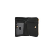 Black leather tri-fold Guess women wallet with gold-tone zipper snap buttons polyurethane 12x8x2 cm