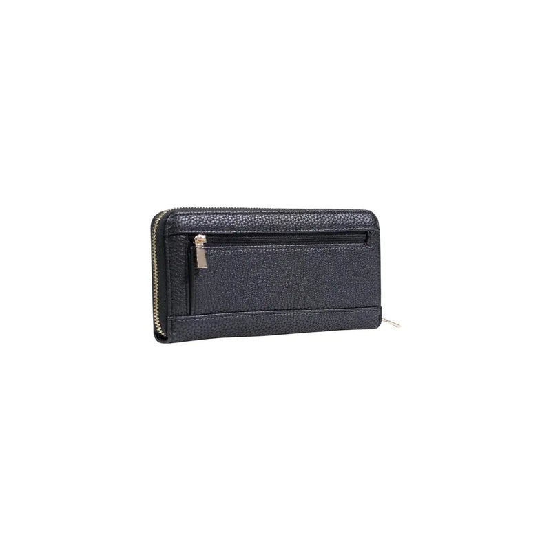 Guess women wallet black polyurethane with silver-toned zipper pulls and a zippered front pocket 20x10x2 cm