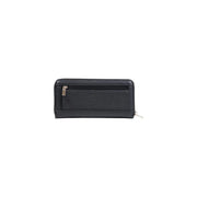 Black textured Guess women wallet made of polyurethane with zipper closure and metallic pull tabs, 20x10x2 cm