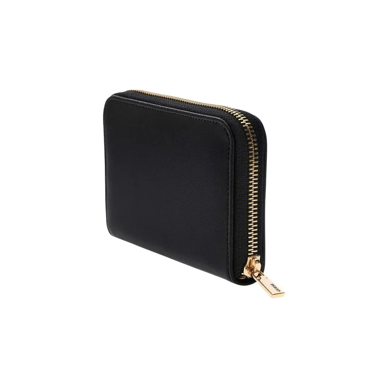 Guess women wallet in black polyurethane leather with gold-tone zipper and pull tab sized 14x9x3 cm