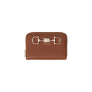Brown leather guess women wallet with zip closure and metallic horsebit clasp in black polyurethane size 14x9x3 cm