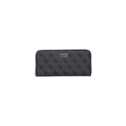 Black Guess women wallet Brenton grey with repeating logo pattern and silver zipper in polyurethane 20cm size