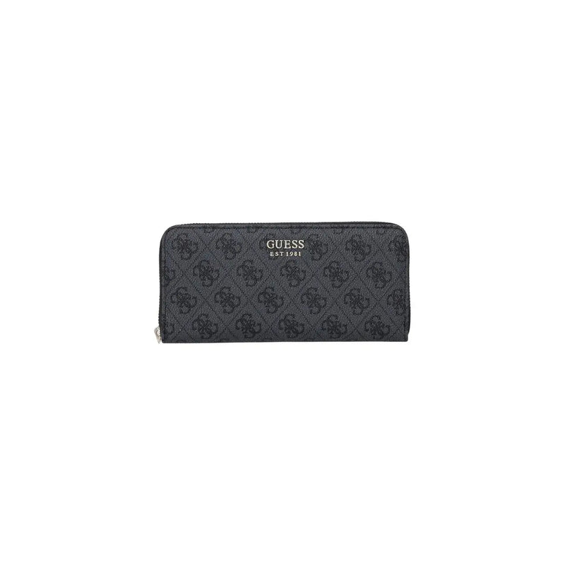 Black Guess women wallet Brenton grey with repeating logo pattern and silver zipper in polyurethane 20cm size